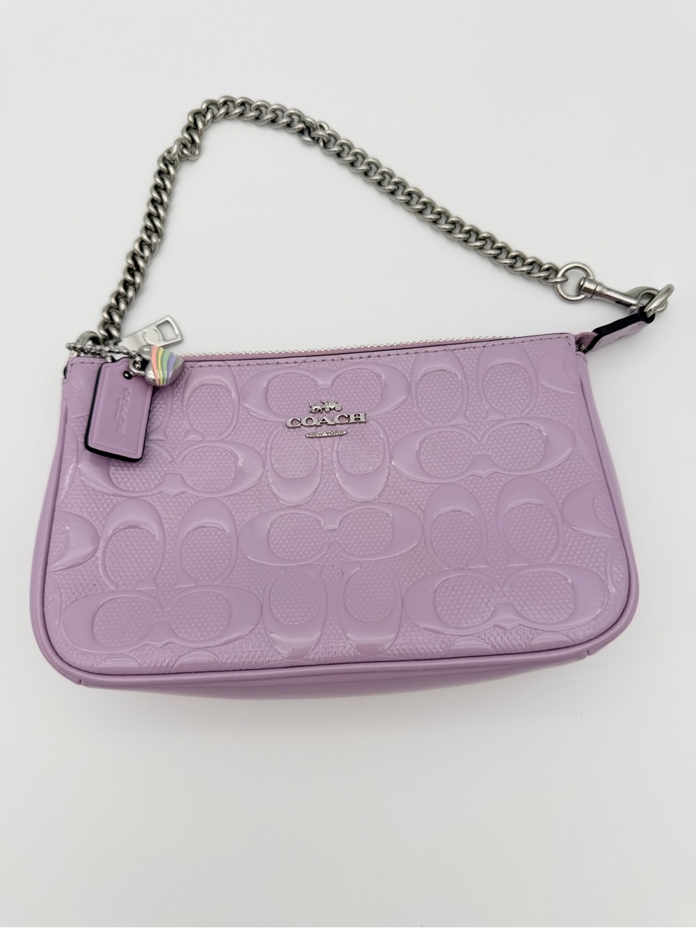 Coach Light Violet Lavender Signature Patent Leather Silver Chain Heart CCZ27